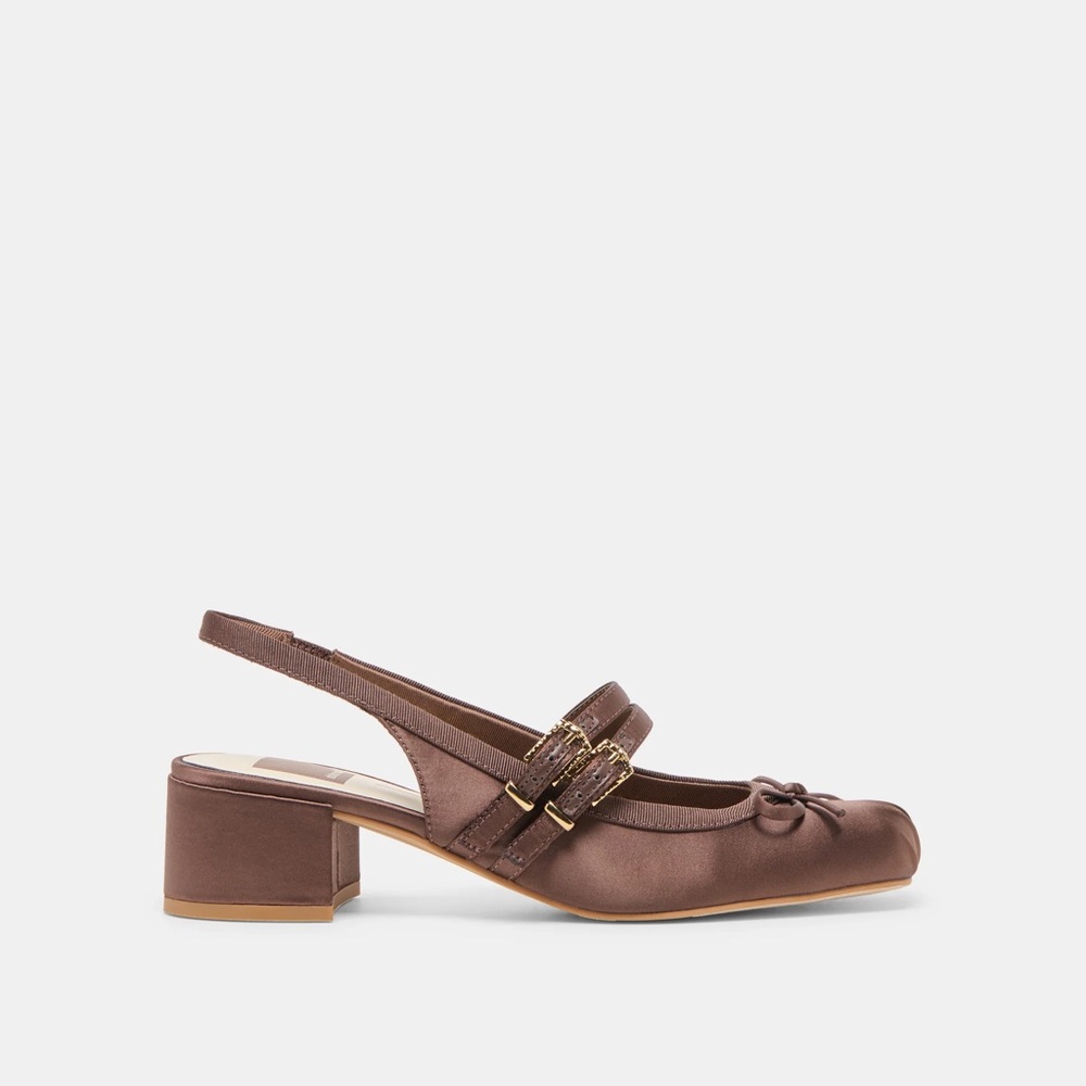 Dolce Vita Mahogany Brown Satin Slingback Heels